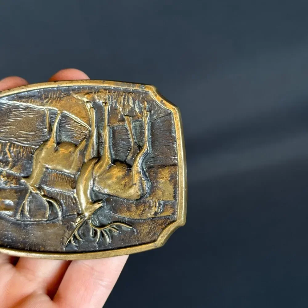 Vintage 1970' BTS Belt Buckle Solid Brass Deer Buck Stag Hunting